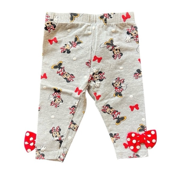 Disney Other - Disney Minnie Mouse Gray Polka Dot Bow Ankle Leggings Baby Size 3 Months